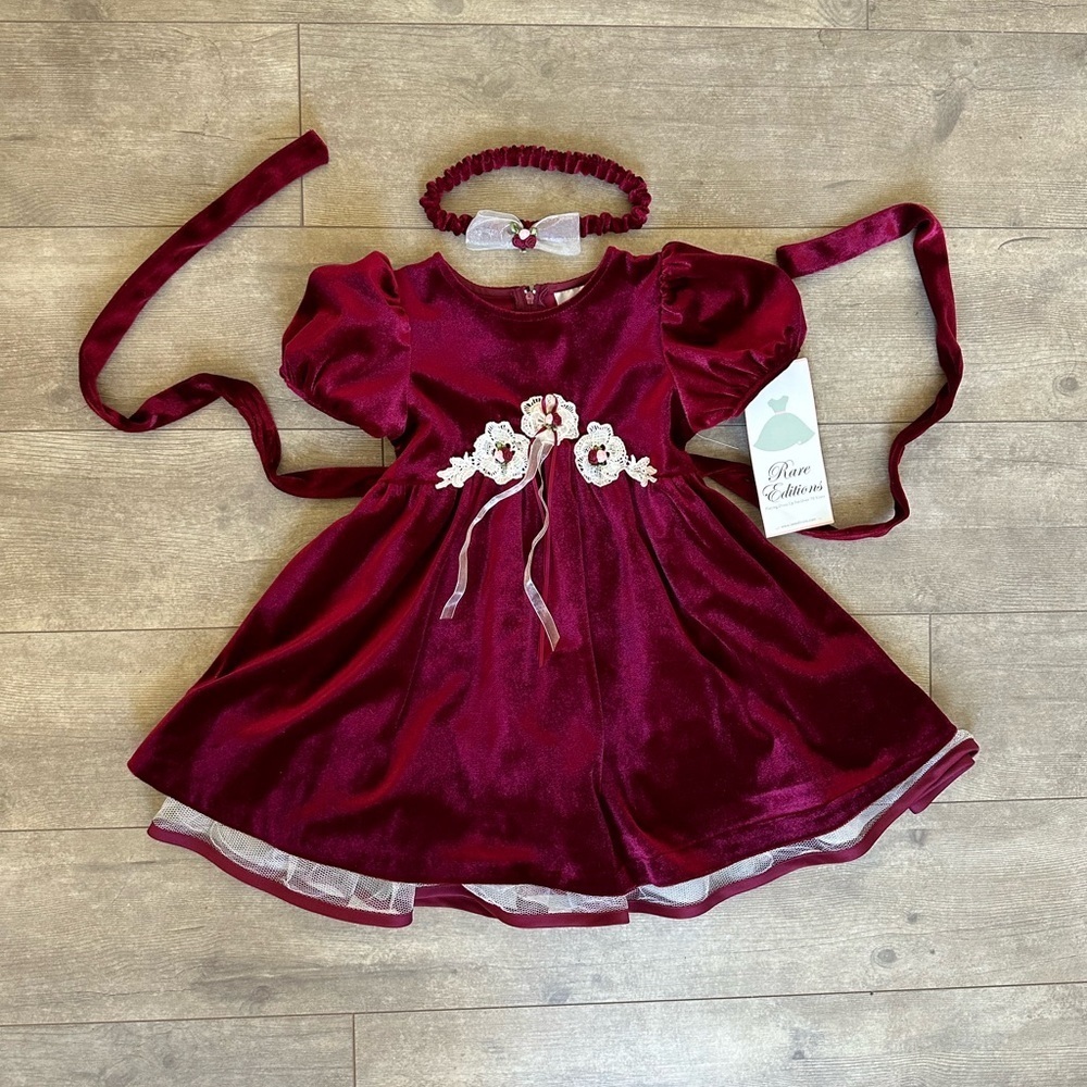 NEW Vintage Rare Editions Layered Velvet Tulle Holiday Dress with Hair Accessory